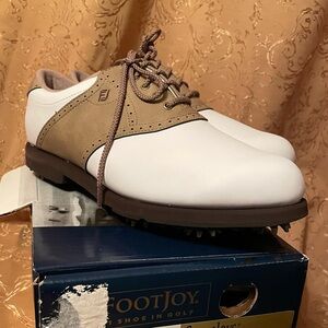 NWT Brown & White FootJoy GreenJoys Golf Shoe Size 9.5 Wide Footjoy GreenJoys Mens Golf Shoes Size 9W Wide White & Brown  main image 4